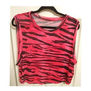 Women's Sleeveless Crop Top Black & Hot Pink Zebra Print Transparent NWOT 4X